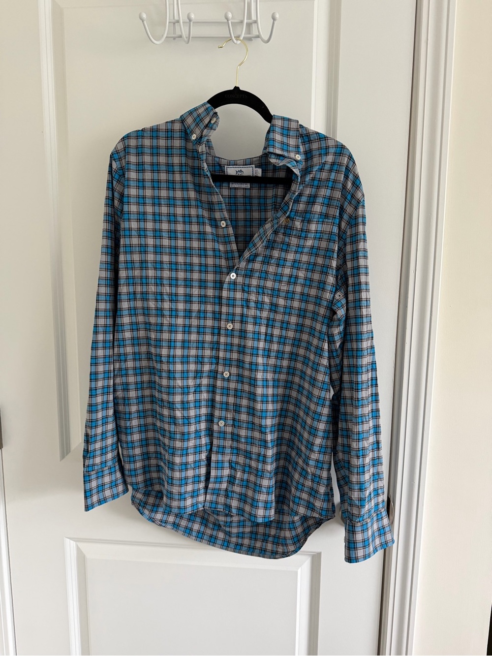 Southern Tide Teal and Gray Plaid Button-Down Shirt